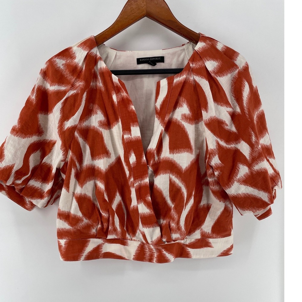 Banana Republic Rust & White Printed Cropped Top